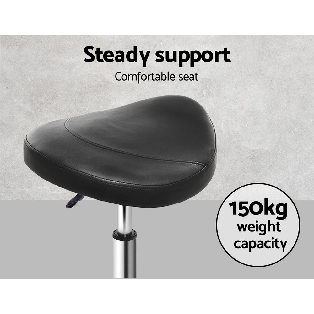 Set of 2 Salon Stool Saddle Swivel Chair Black