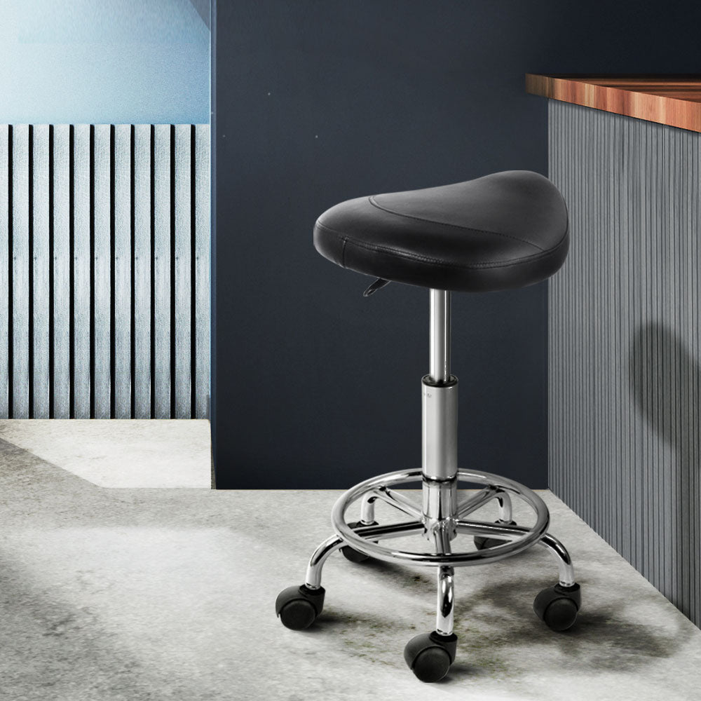 Set of 2 Salon Stool Saddle Swivel Chair Black