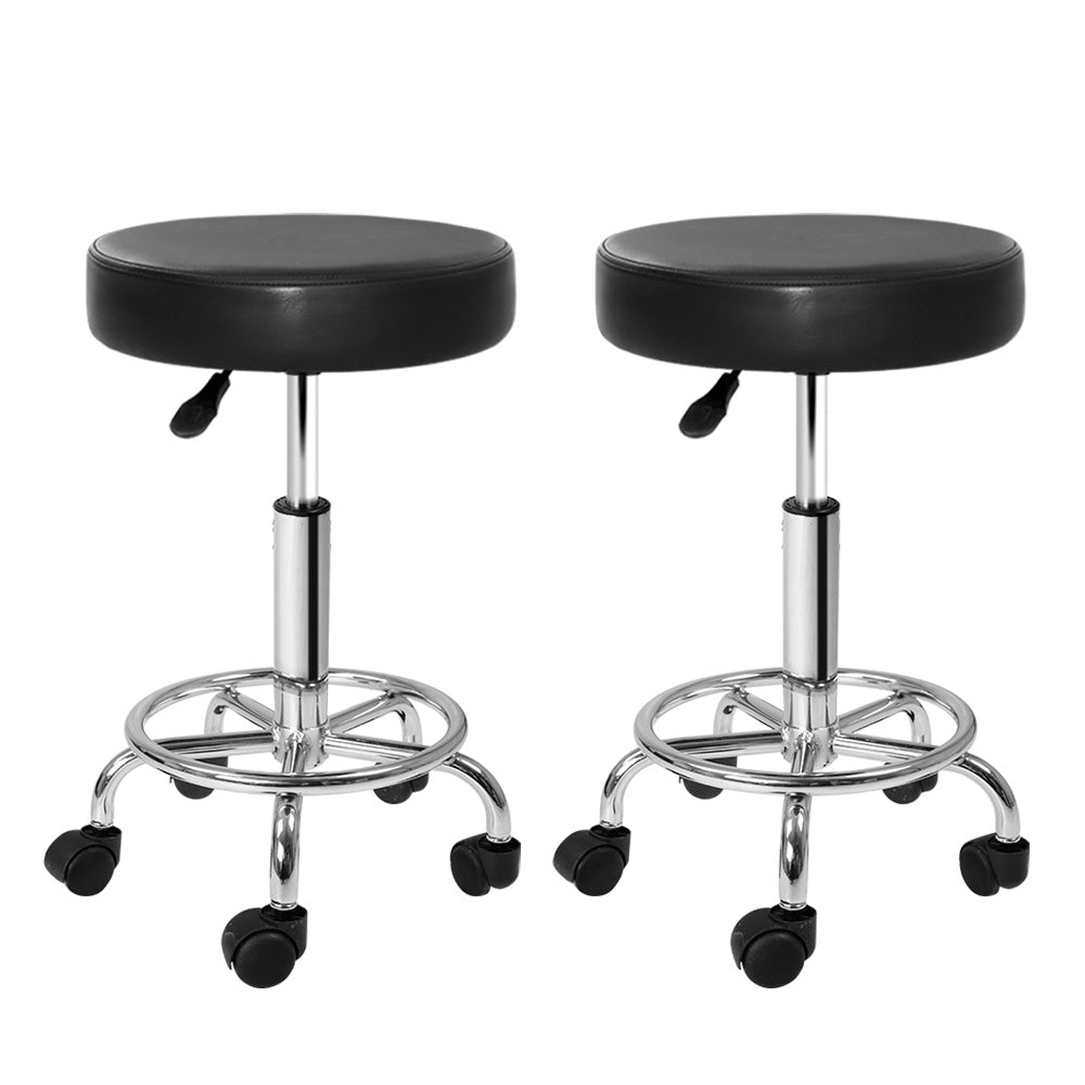 Set of 2 Salon Stool Round Swivel Chair Black