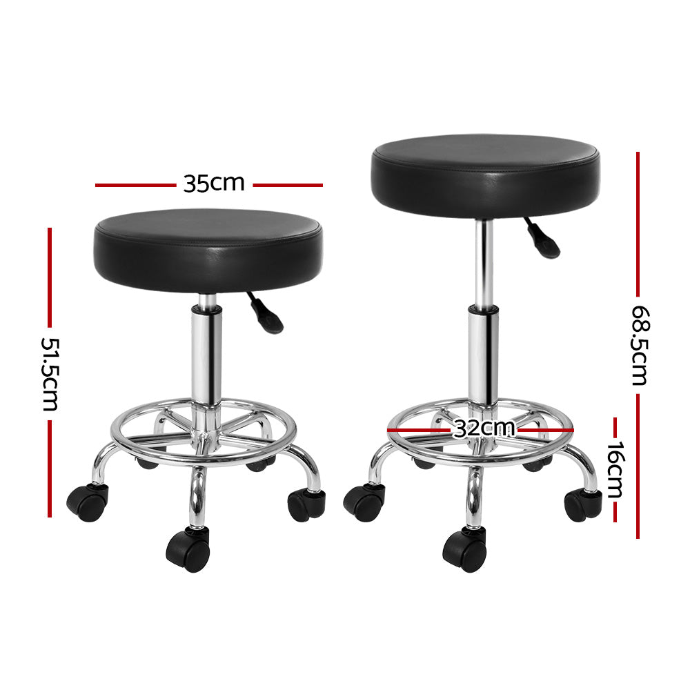 Set of 2 Salon Stool Round Swivel Chair Black