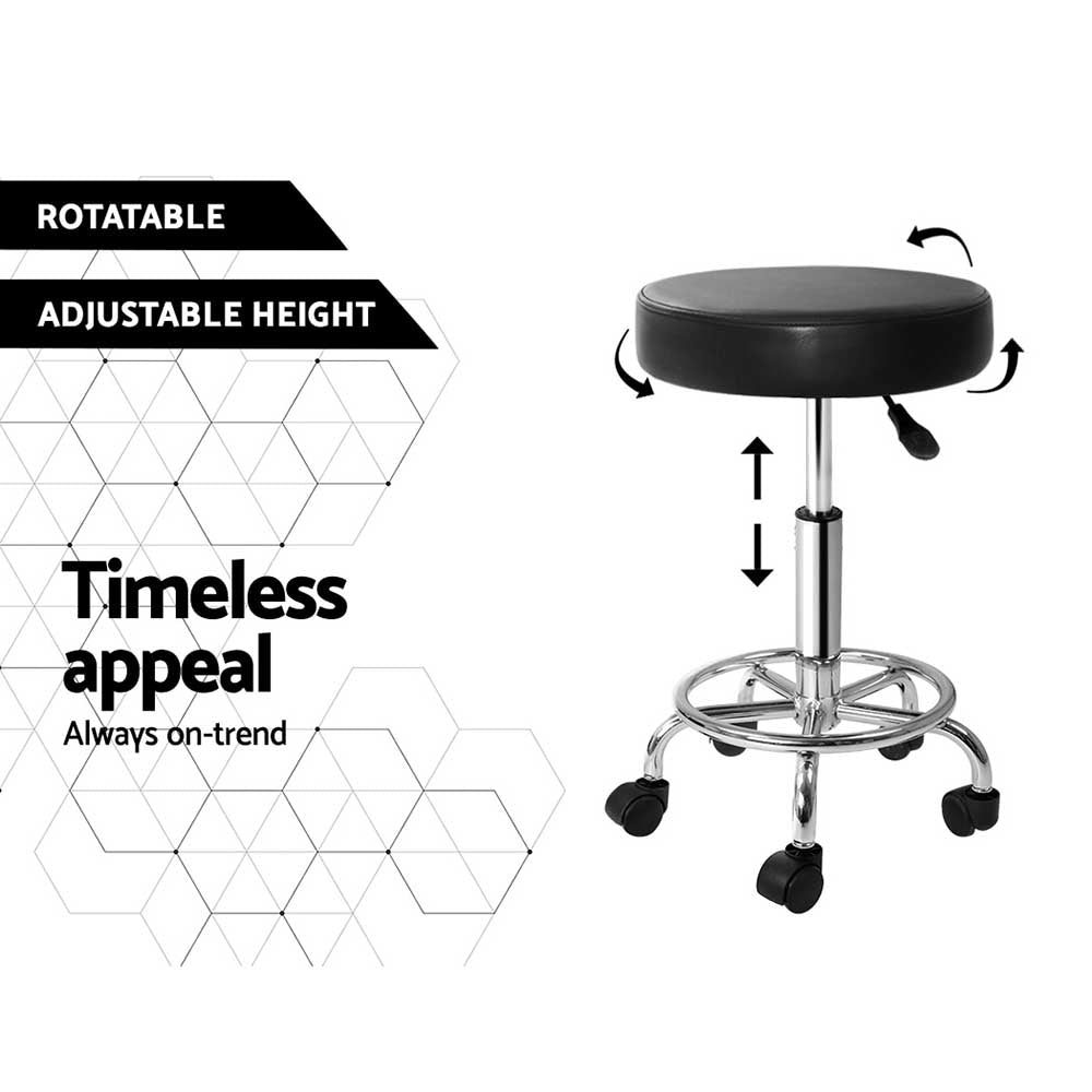 Set of 2 Salon Stool Round Swivel Chair Black