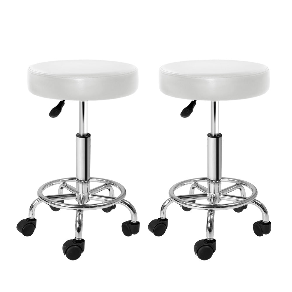 Set of 2 Salon Stool Round Swivel Chair White