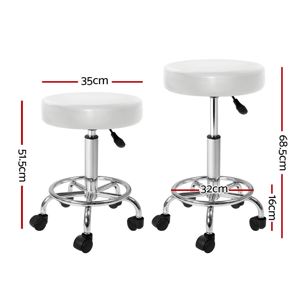 Set of 2 Salon Stool Round Swivel Chair White