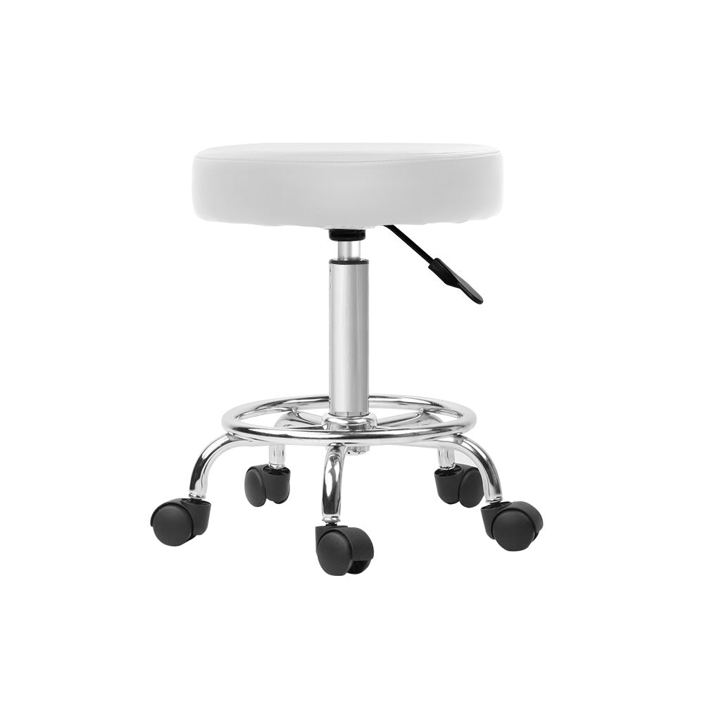 Set of 2 Salon Stool Round Swivel Chair White