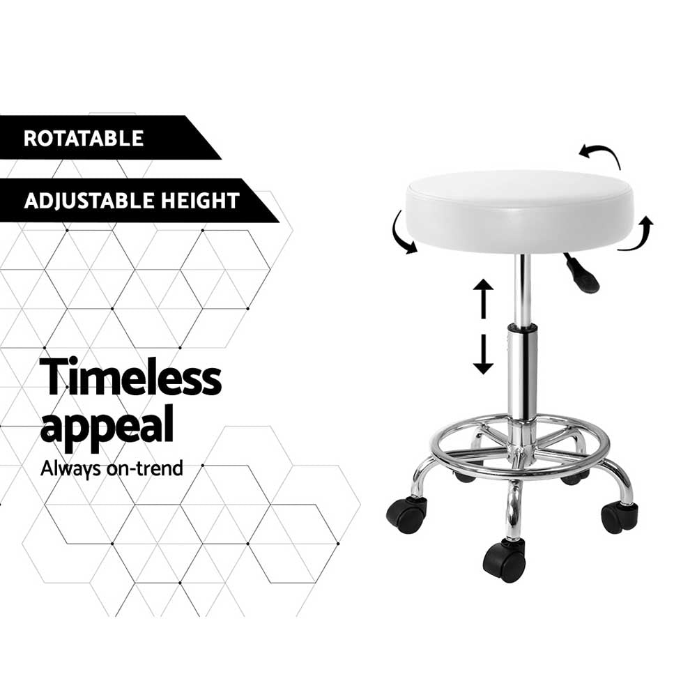 Set of 2 Salon Stool Round Swivel Chair White