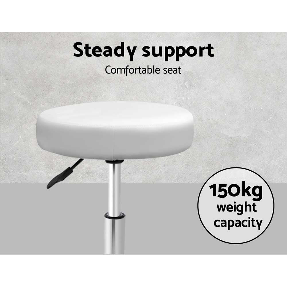 Set of 2 Salon Stool Round Swivel Chair White