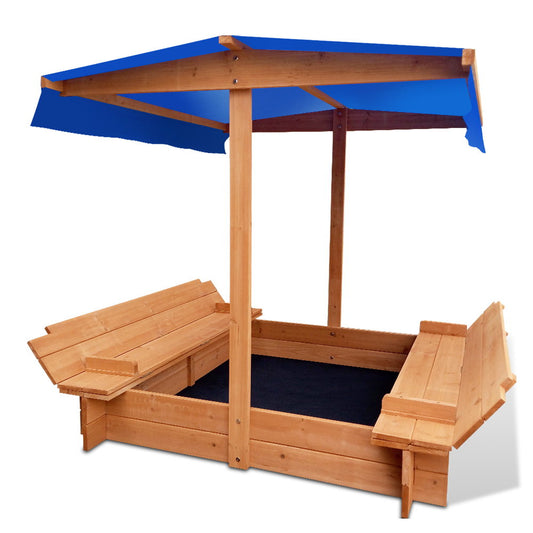 Wooden Outdoor Sand Box Set Sand Pit 120x120 - Natural Wood