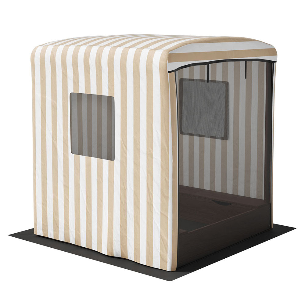 Kids Sandpit Wooden Sandbox Sand Pit with Canopy Window Water Basin 120cm