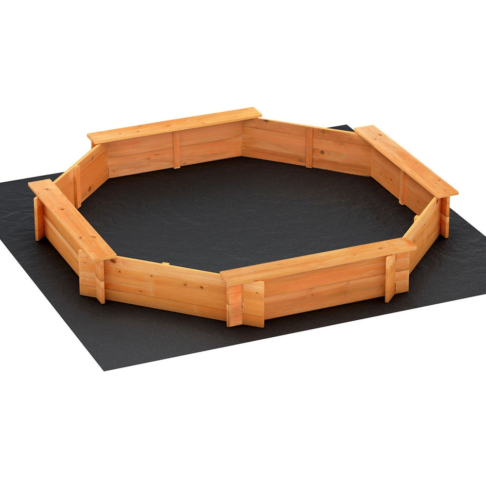 182cm Kids Sandpit Wooden Round Sand Pit with Cover Bench Seat Beach Toys