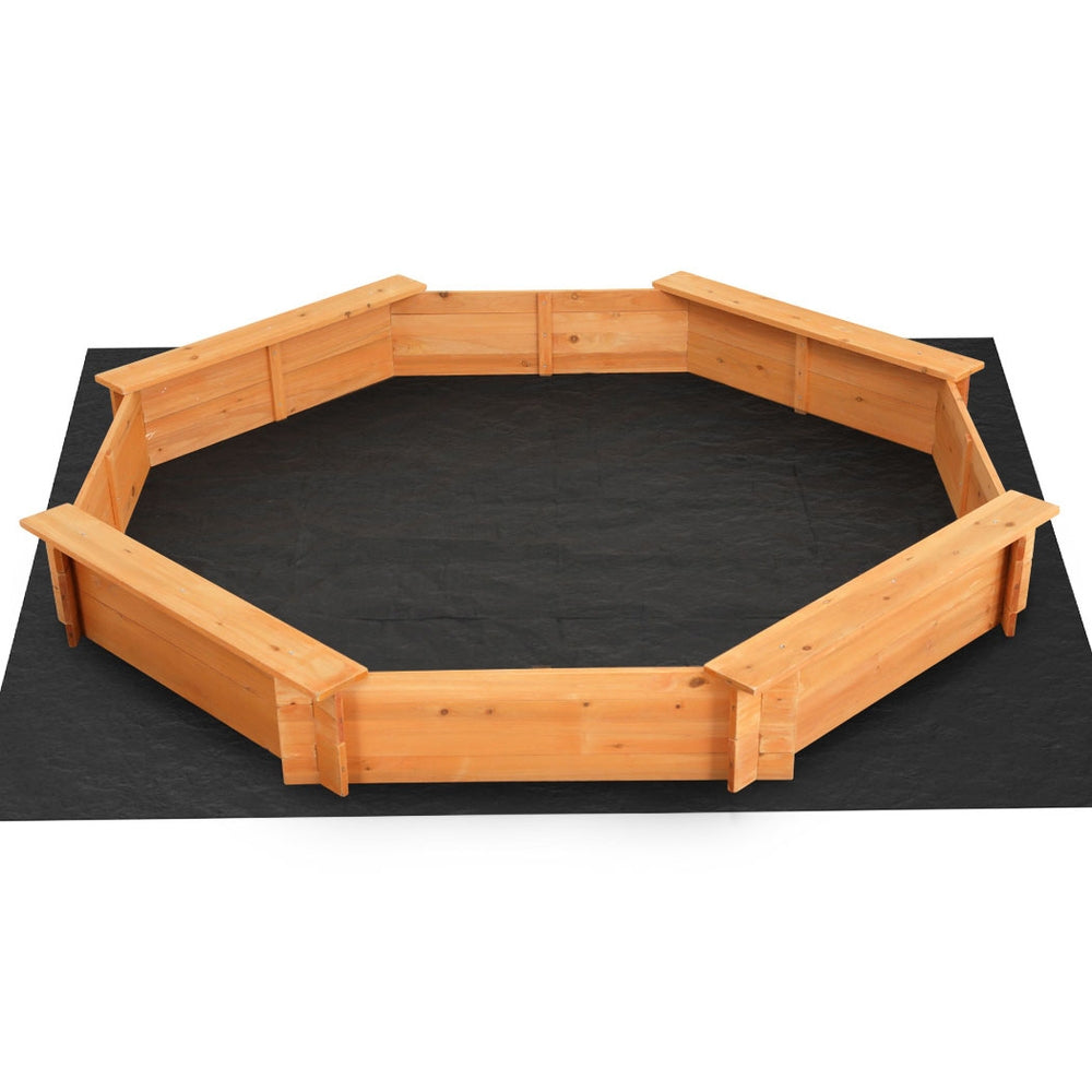 182cm Kids Sandpit Wooden Round Sand Pit with Cover Bench Seat Beach Toys