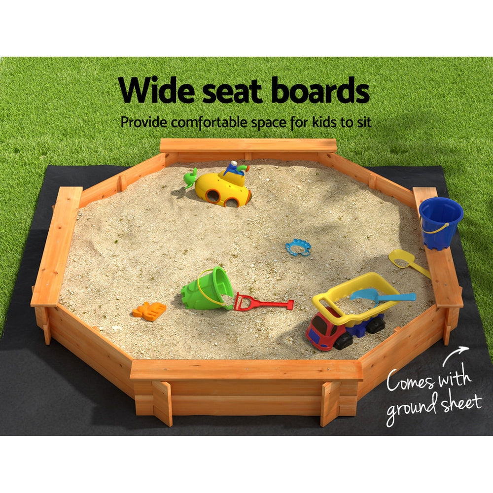 182cm Kids Sandpit Wooden Round Sand Pit with Cover Bench Seat Beach Toys