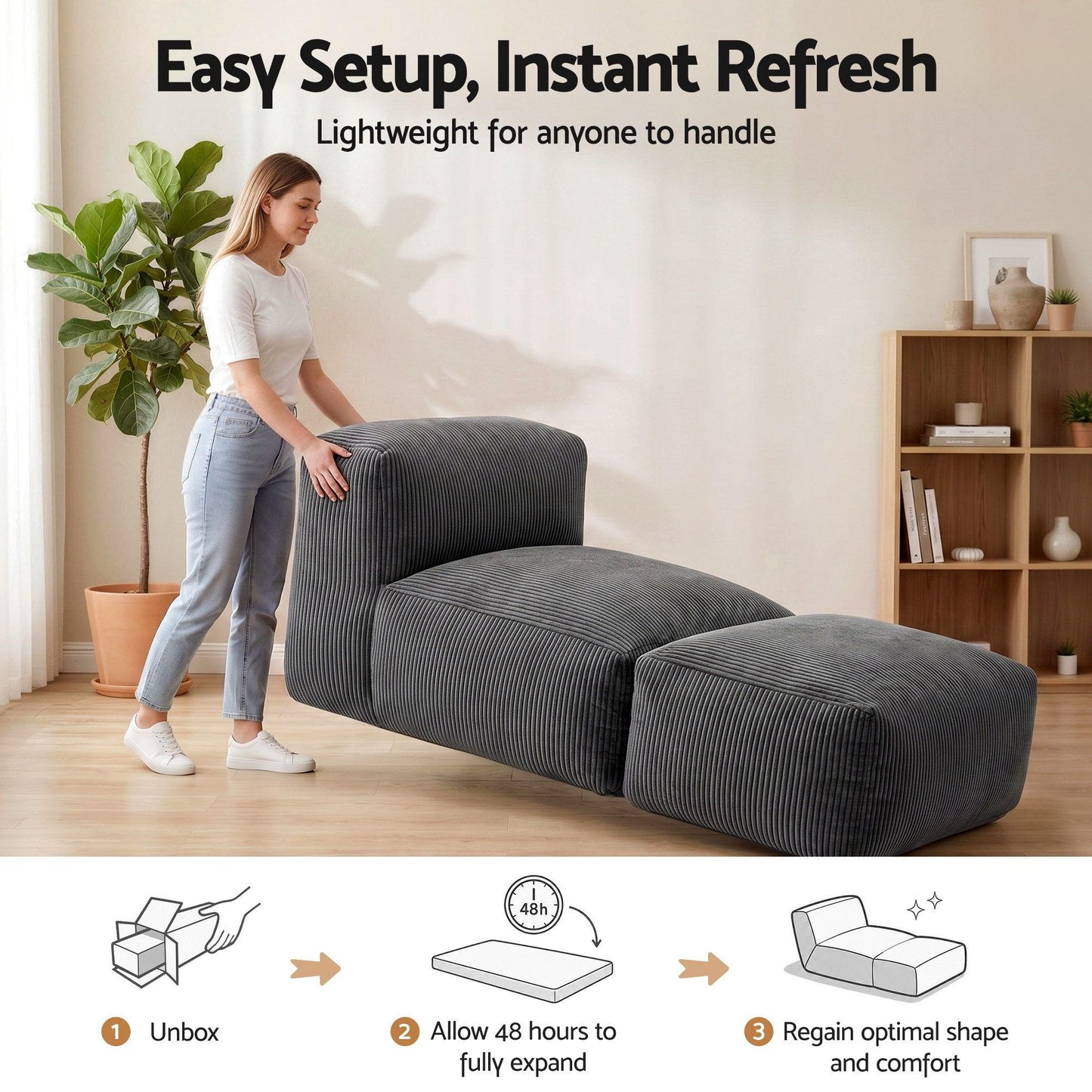Myrto Foldable Bean Bag Sofa Bed Cloud Couch Boneless Floor Lounger Chair - Grey