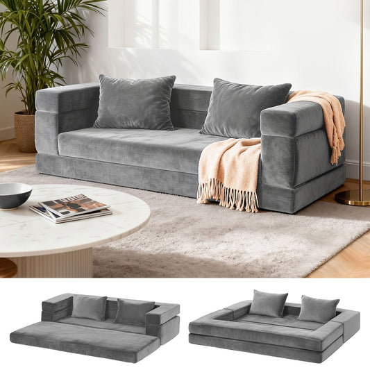 Moira 2 Seater Convertible Folding Sofa Bed Pull Out Mattress Foldable Lounge Couch - Grey
