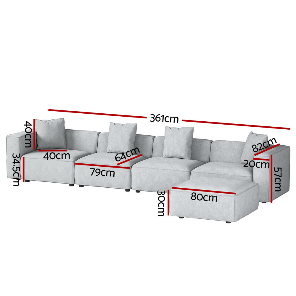 Mckenzie 5 Seater Modular Sofa Chaise Set - Grey