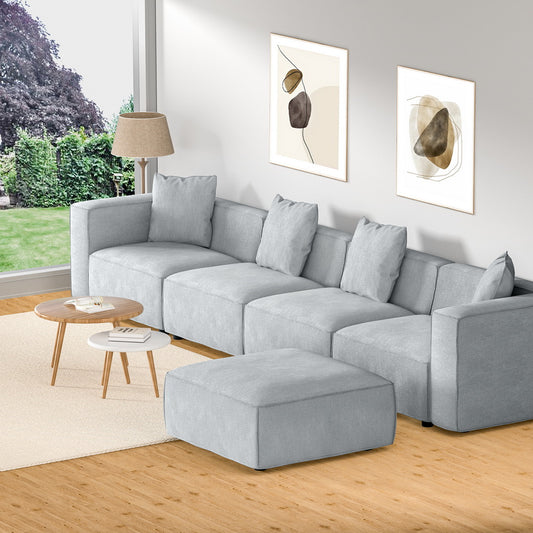Mckenzie 5-Seater Modular Sofa Chaise Set - Grey