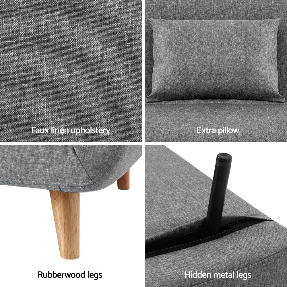 Matilda 2 Seater Sofa Bed Convertible Couch Recliner Lounge Chair Linen - Grey