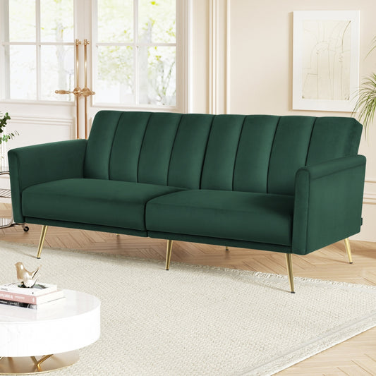 Madeleine 3 Seater Sofa Bed Couch Convertible Lounge Adjustable Arm Recliner Velvet - Green