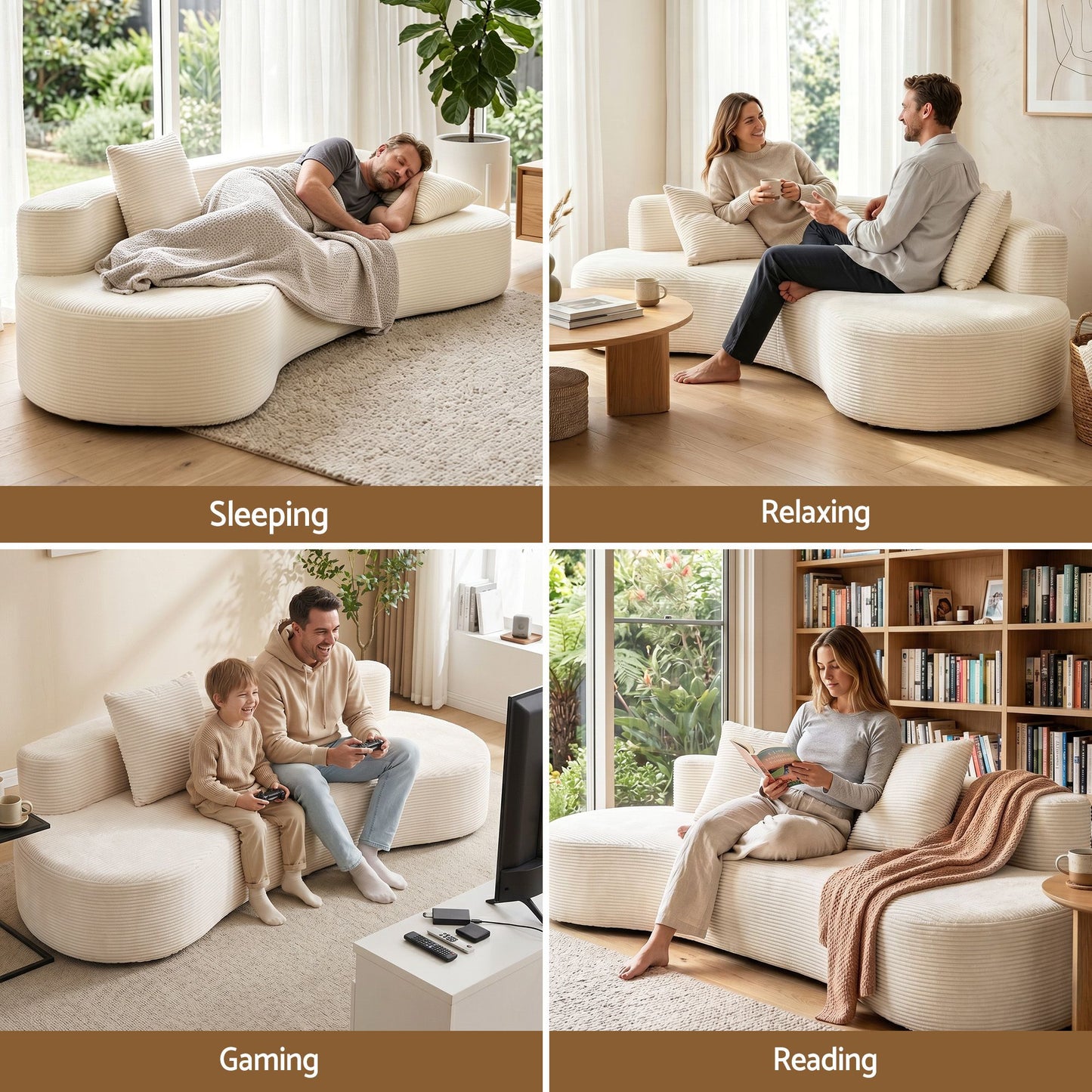 Metis 2 Seater 228cm Modular Sofa Bed Sectional Boneless Couches for Living Room No Assembly Required - White
