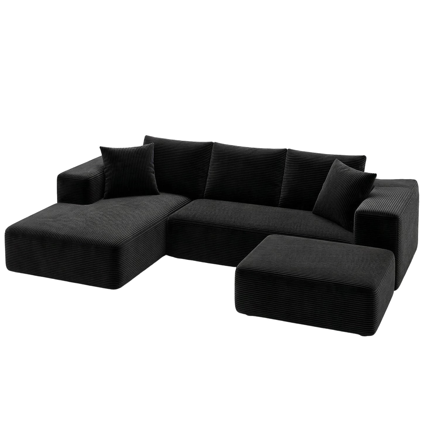 Metis 3 Seater Modular Sofa Bed with Ottoman Sectional Boneless Couches - Black