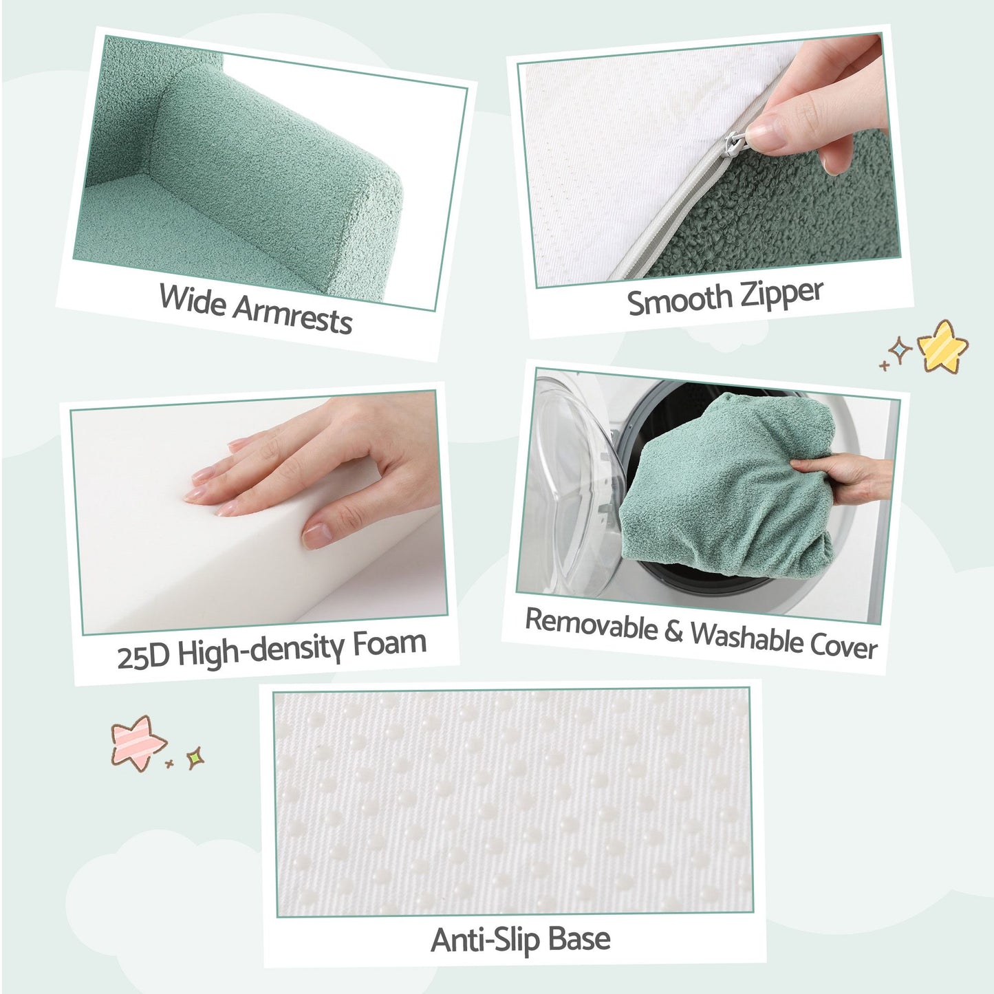 Mavis Sofa Foam Couch with Carry Handle - Mint Green