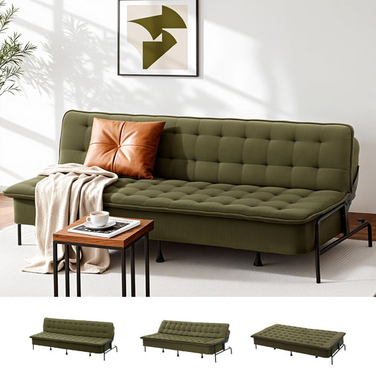 Marielle 3 Seater Sofa Bed, 1.9m Soft Innerspring Adjustable Couch Futon Chair - Green