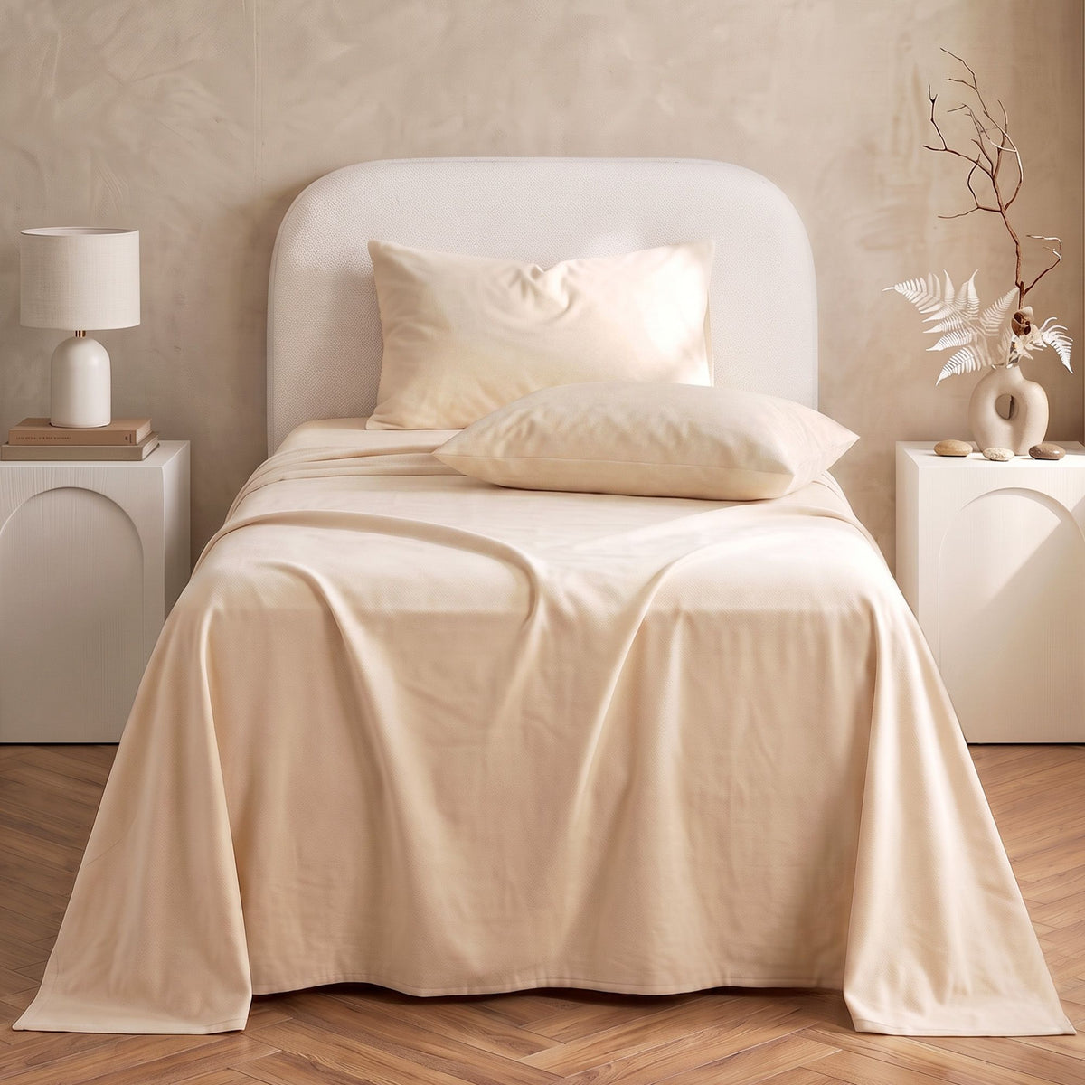 Single 150 GSM Anti-pilling Micro Flannel Sheet Set 4 Piece - Cream White