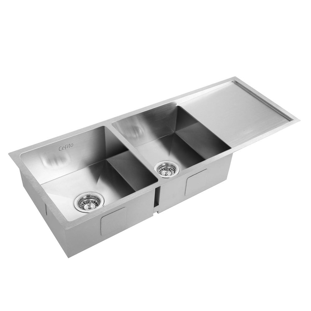 Cefito Kitchen Sink 111X45cm Stainless Steel Basin Double Bowl Silver