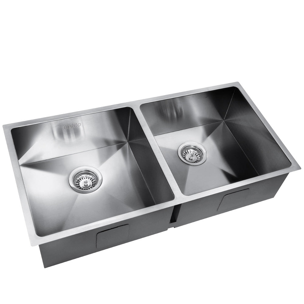 Cefito Kitchen Sink 86X44cm Stainless Steel Basin Double Bowl Silver