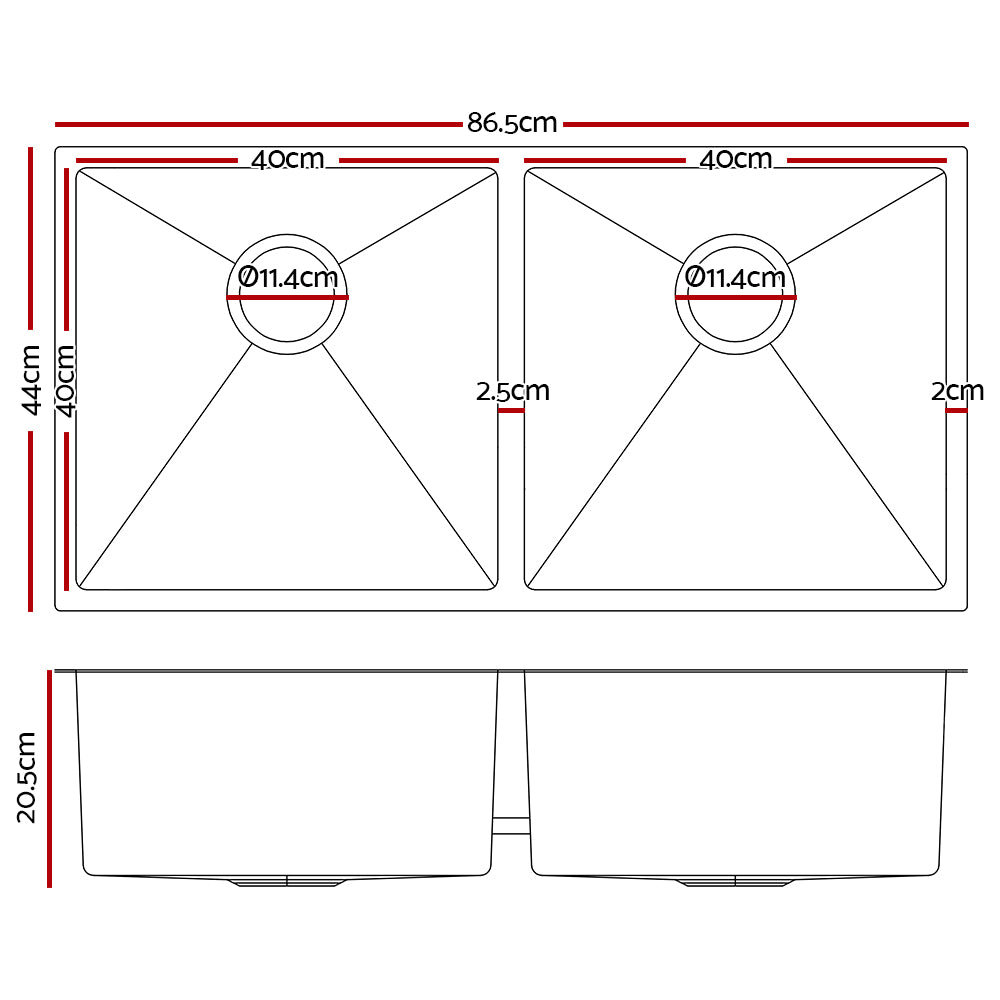 Cefito Kitchen Sink 86X44cm Stainless Steel Basin Double Bowl Silver