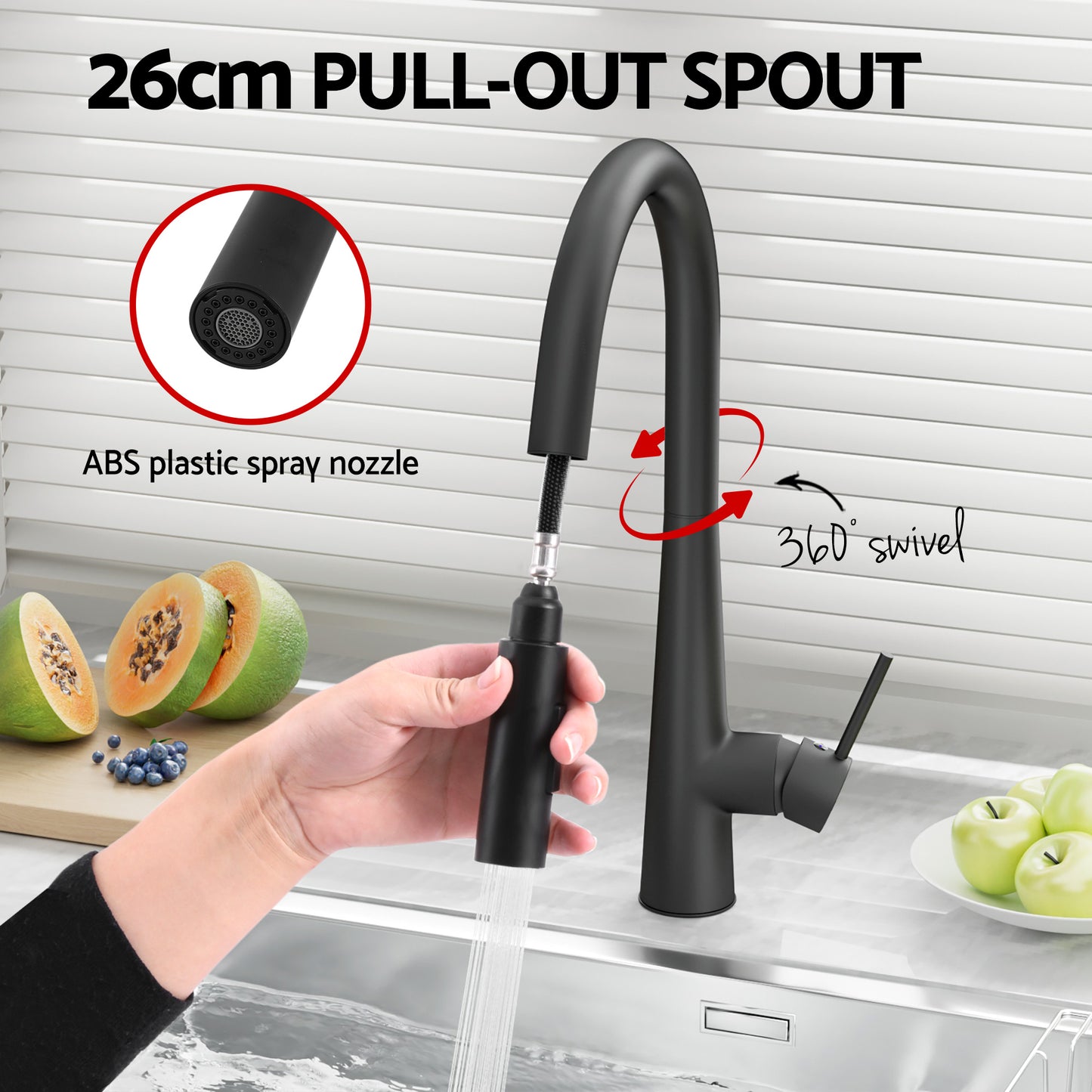 Stainless Steel Sink 75x45CM With Pull Out Mixer Tap Kitchen Basin Single Bowl Black
