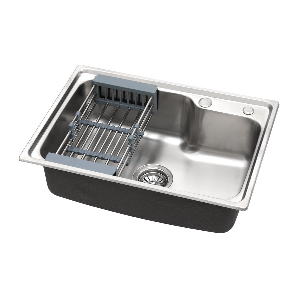 Kitchen Sink 61x43cm Stainless Steel Basin Single Bowl Silver Drain Basket