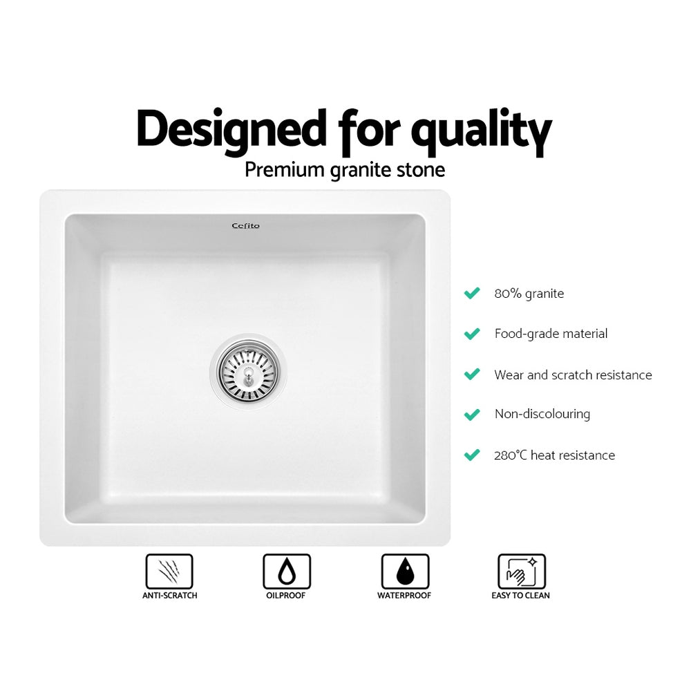 Stone Kitchen Sink 460x410Mm Granite Under/Top mount Basin Bowl Laundry White