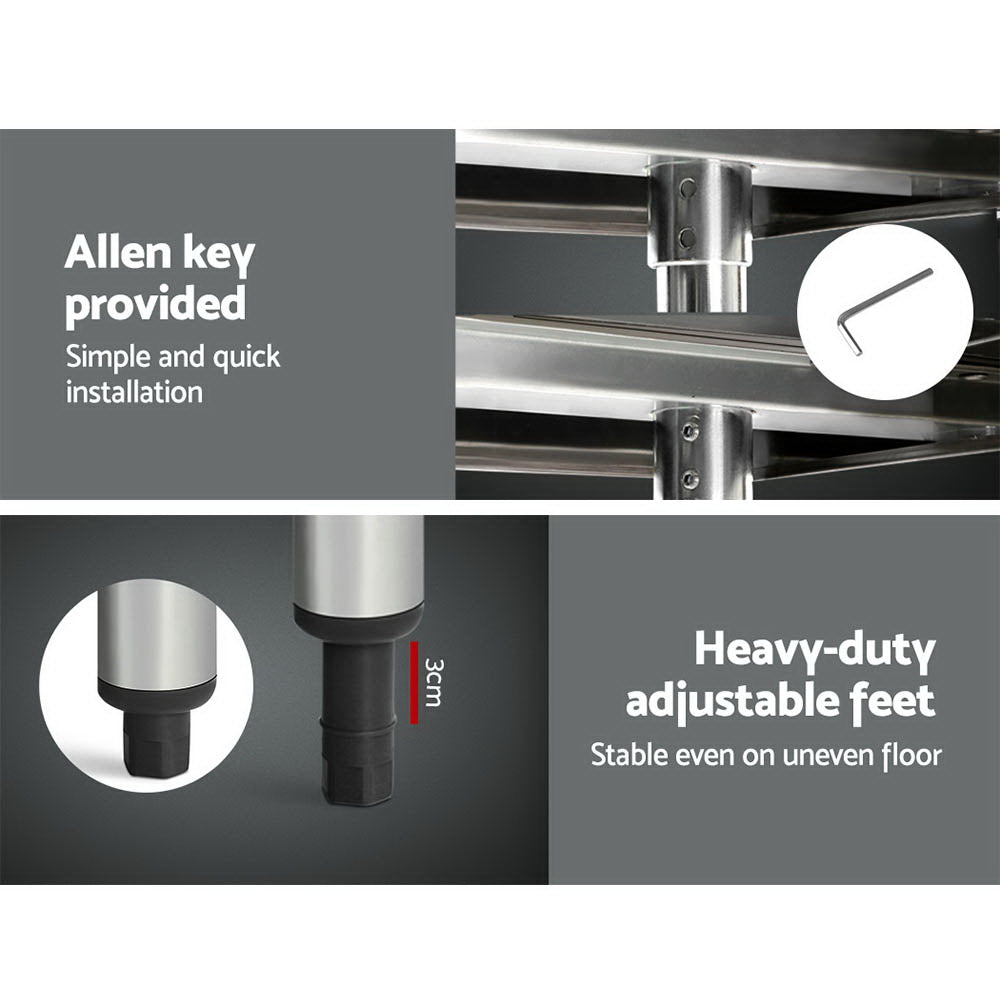 304 Stainless Steel Kitchen Benches Work Bench Food Prep Table with Wheels 1219Mmx610MM