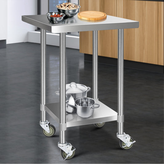 762x762mm Commercial Stainless Steel Kitchen Bench with 4pcs Castor Wheels