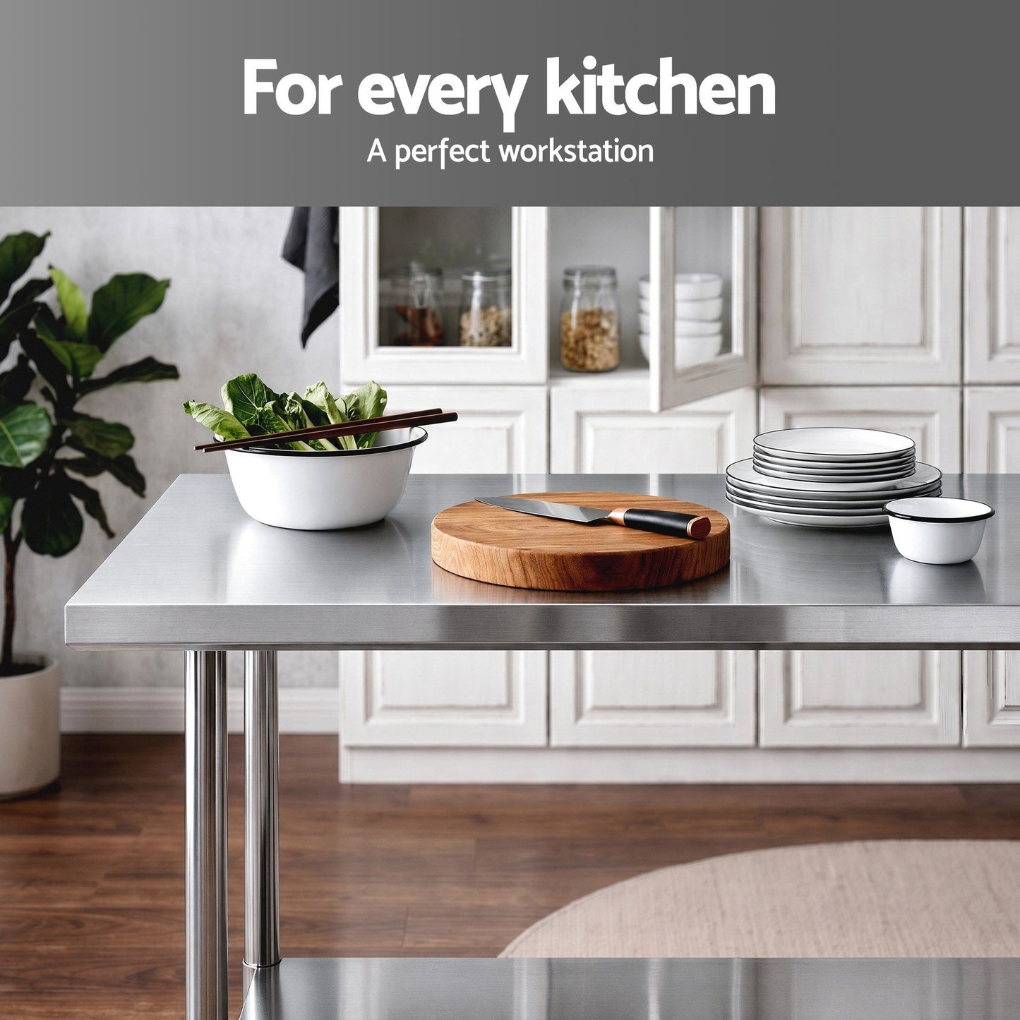 914x762mm Stainless Steel Kitchen Bench w/ Splashback Work Table Prep Bench Commercial 430
