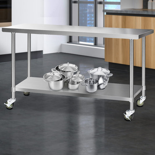 430 Stainless Steel Kitchen Benches Work Bench Food Prep Table with Wheels 1829Mmx610MM