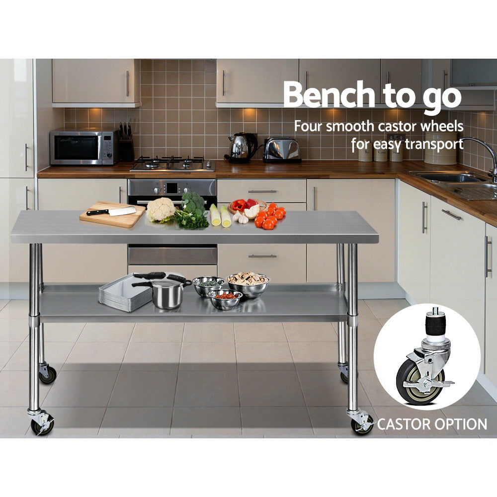 430 Stainless Steel Kitchen Benches Work Bench Food Prep Table with Wheels 1829Mmx610MM