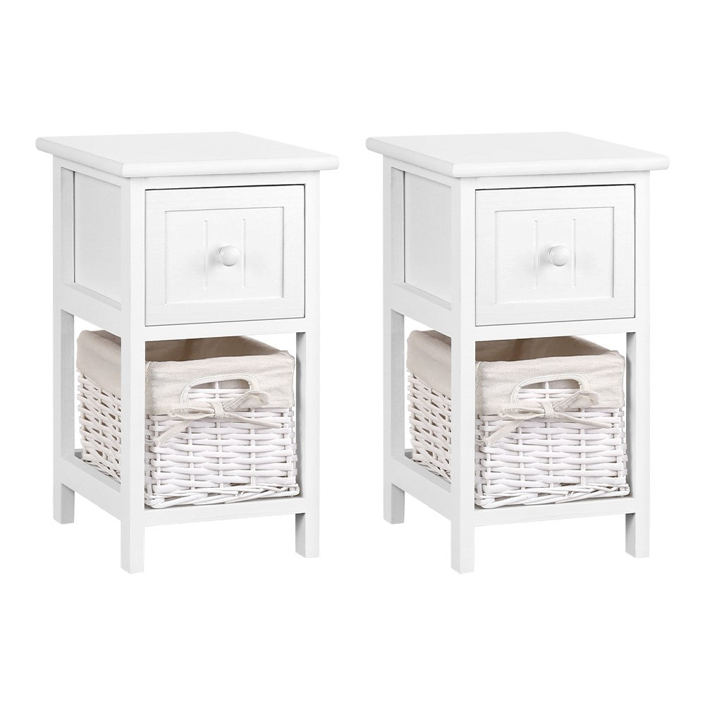 Set of 2 Boniface Wooden Bedside Tables - White