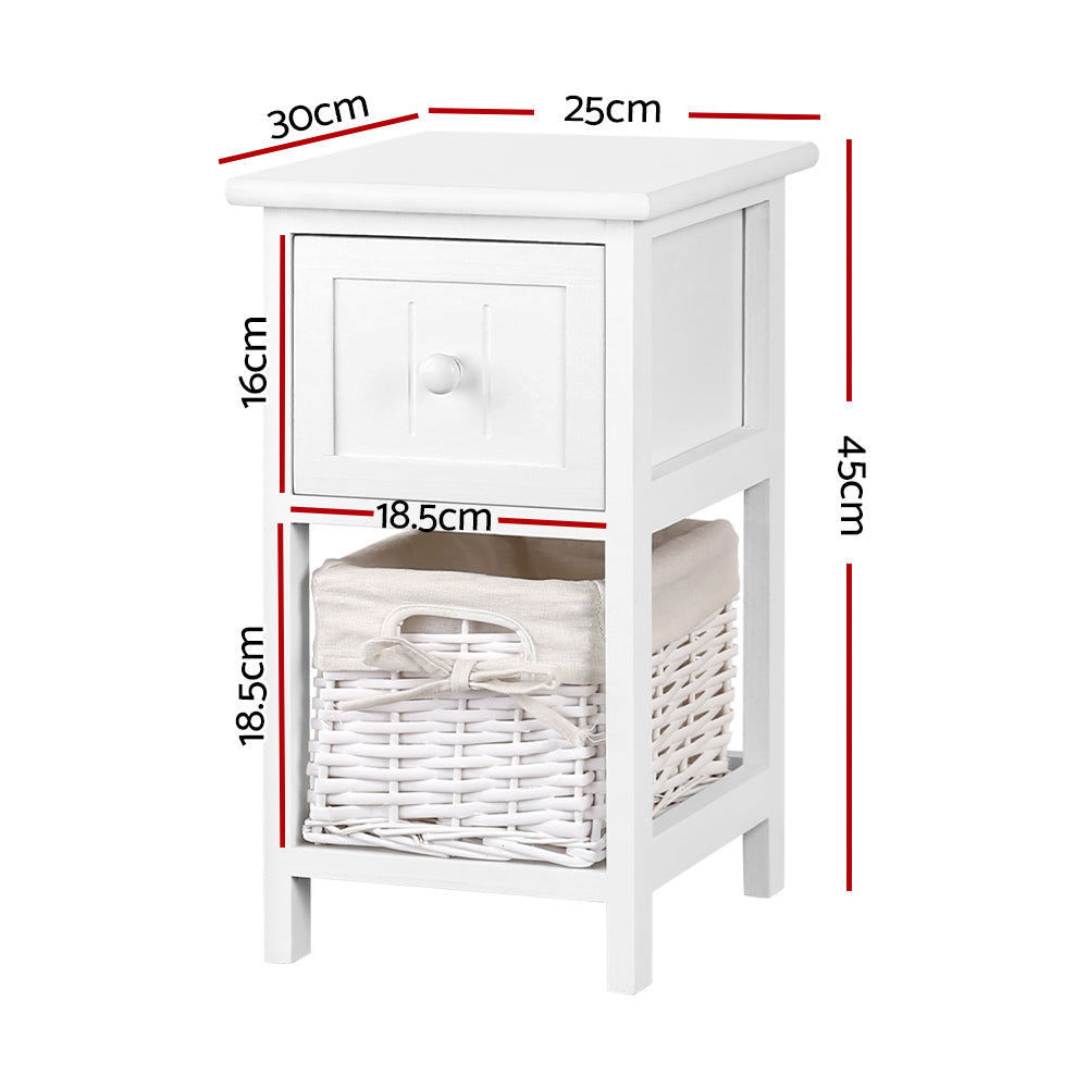 Set of 2 Boniface Wooden Bedside Tables - White