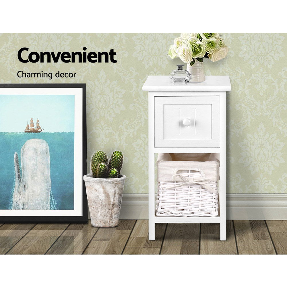 Set of 2 Boniface Wooden Bedside Tables - White
