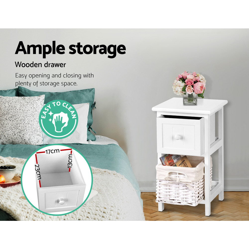 Set of 2 Boniface Wooden Bedside Tables - White