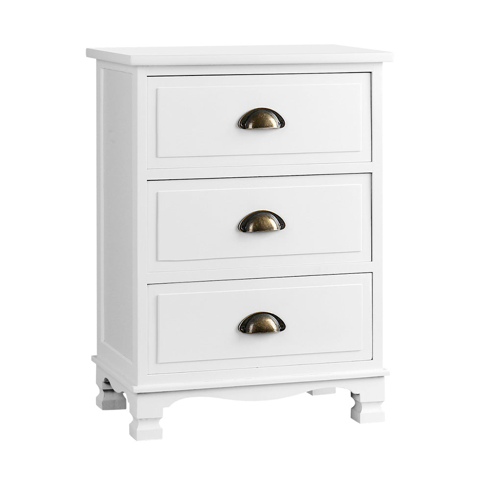 Gander Wooden Vintage Bedside Tables Vintage Chest Storage Cabinet Nightstand with 3 Drawers - White