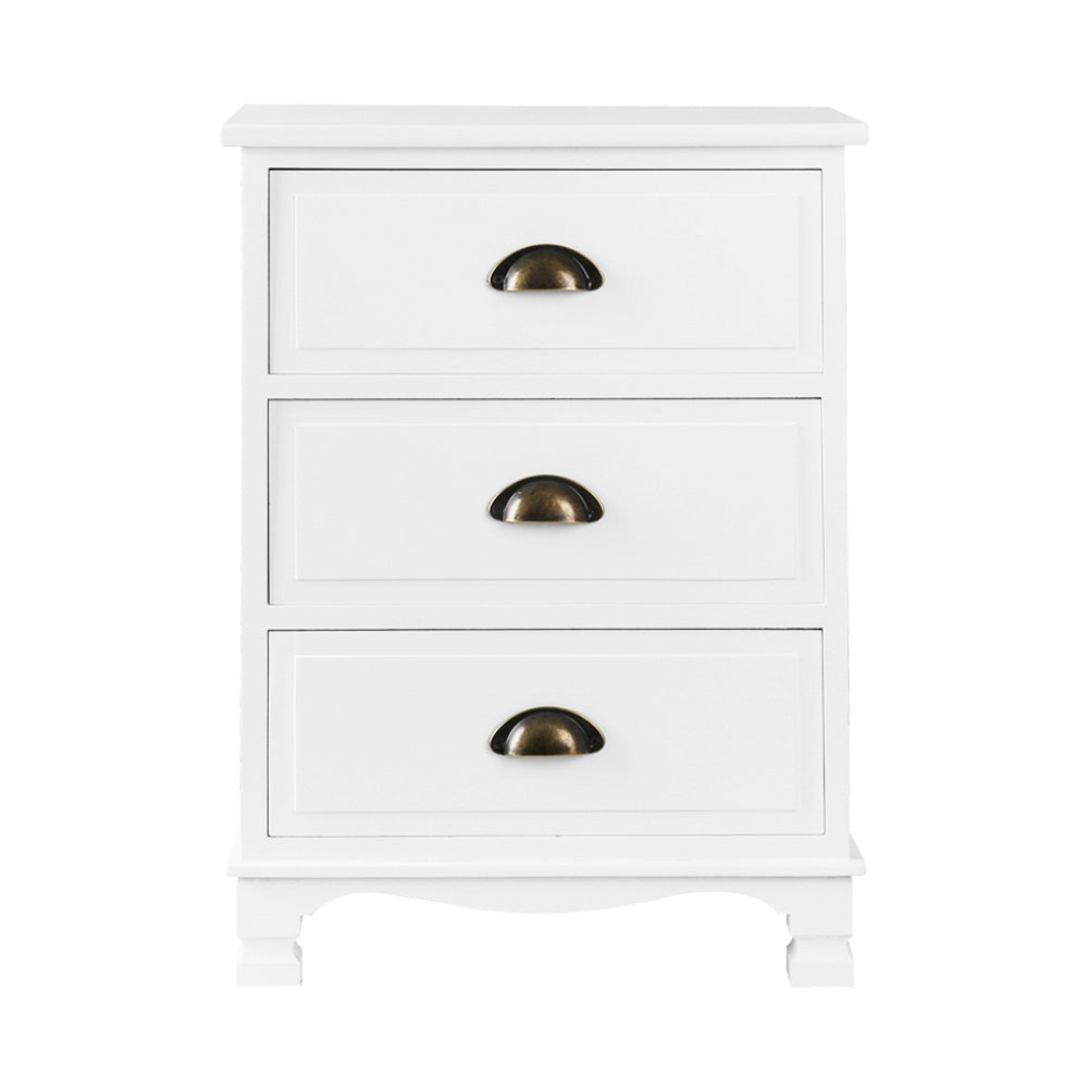 Gander Wooden Vintage Bedside Tables Vintage Chest Storage Cabinet Nightstand with 3 Drawers - White