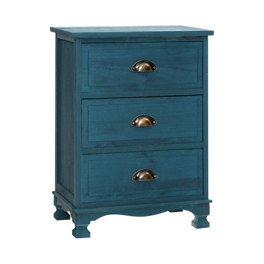Gander Wooden Vintage Bedside Tables Side Table Cabinet Vintage Storage Nightstand with 3 Drawers - Blue