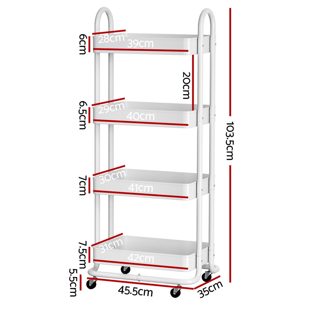 Storage Trolley Kitchen Cart 4 Tiers - White