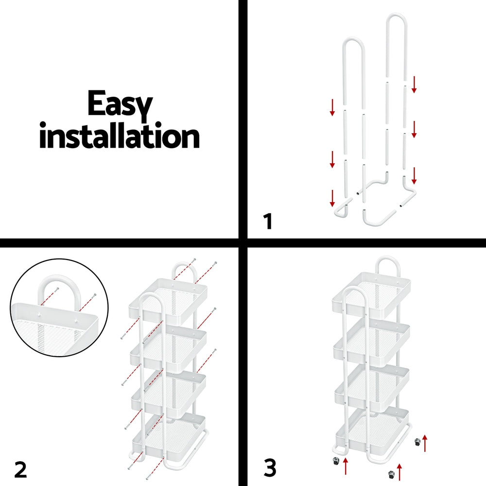Storage Trolley Kitchen Cart 4 Tiers - White