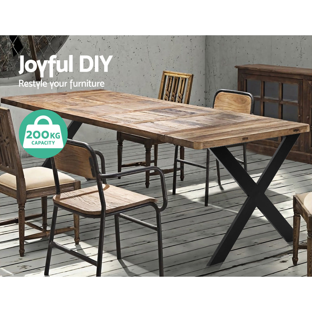 Set of 2 Metal Legs Coffee Dining Table Steel Industrial Vintage Bench Shape 710MM