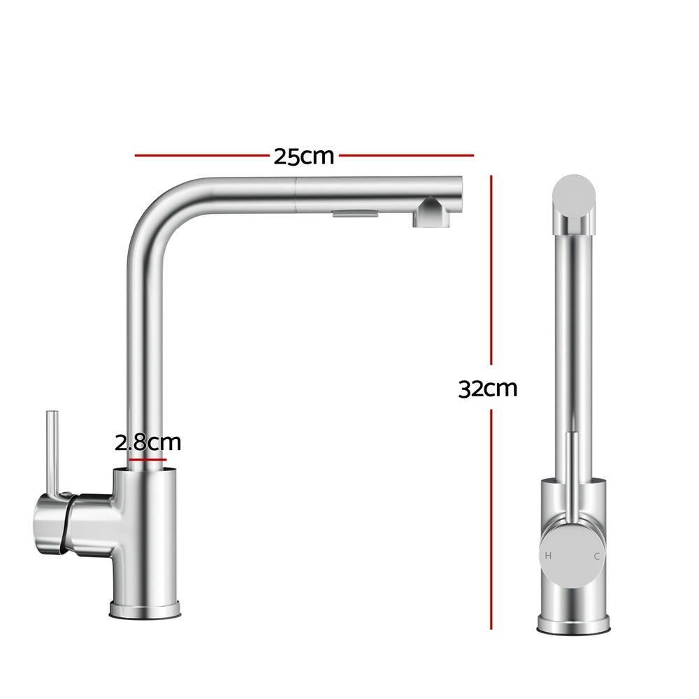 Kitchen Mixer Tap Pull Out Rectangle 2 Mode Sink Basin Faucet Swivel - Chrome