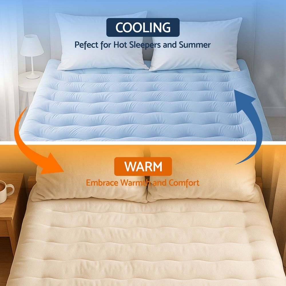 Queen Giselle Bedding Pillowtop Mattress Topper 5cm Reversible Cooling & Soft Coral Fleece Pad
