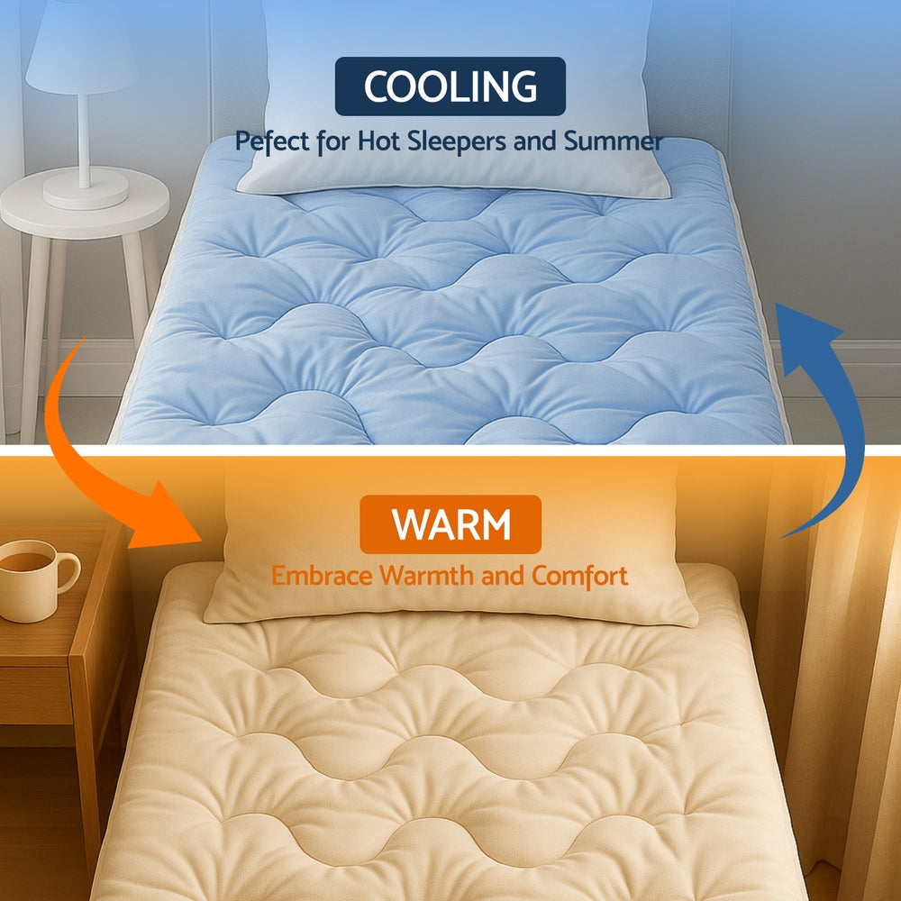 Single Giselle Bedding Pillowtop Mattress Topper 5cm Reversible Cooling & Soft Coral Fleece Pad